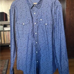 Blue Western Shirt with Floral Print- pearl snap